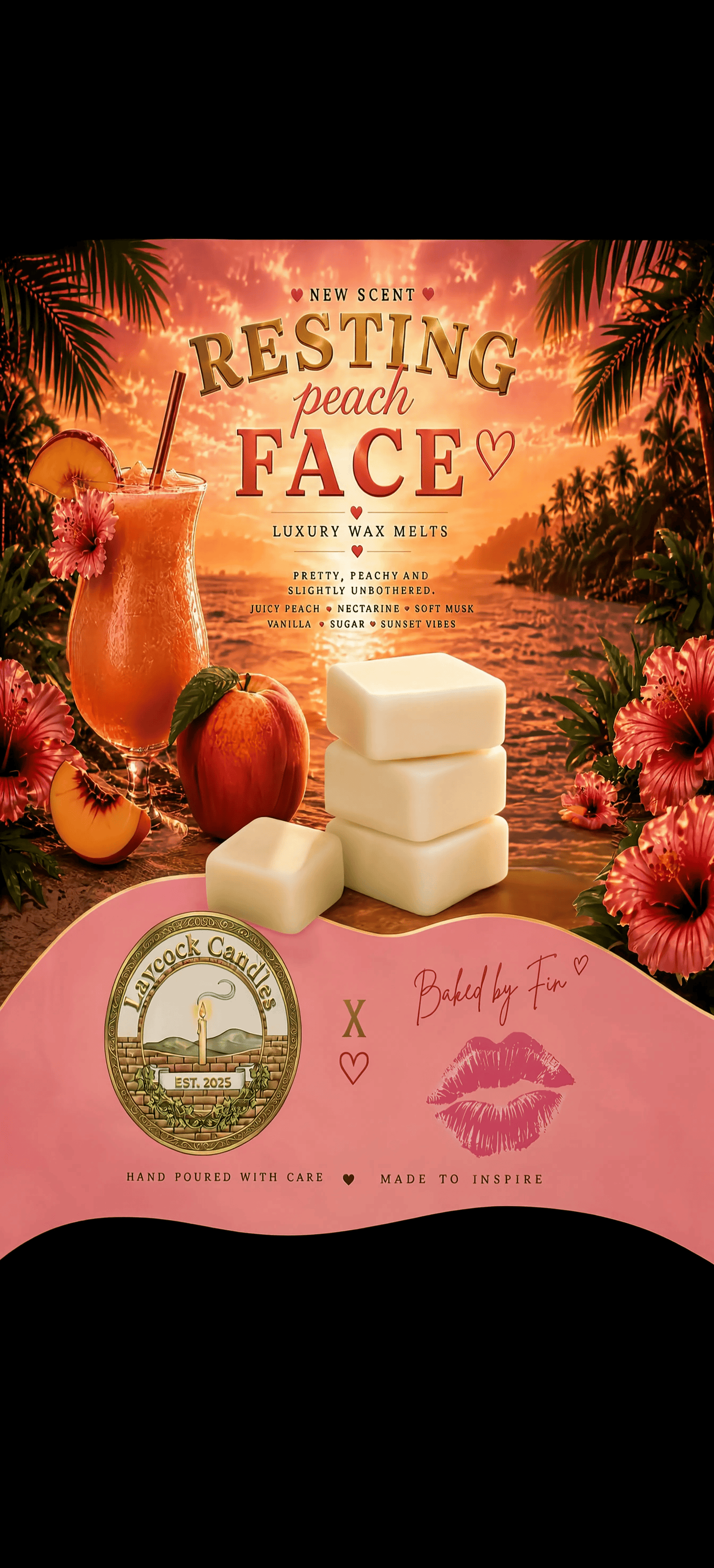 BAKED BY FIN X LAYCOCK CANDLES RESTING PEACH FACE  Luxury wax Melts