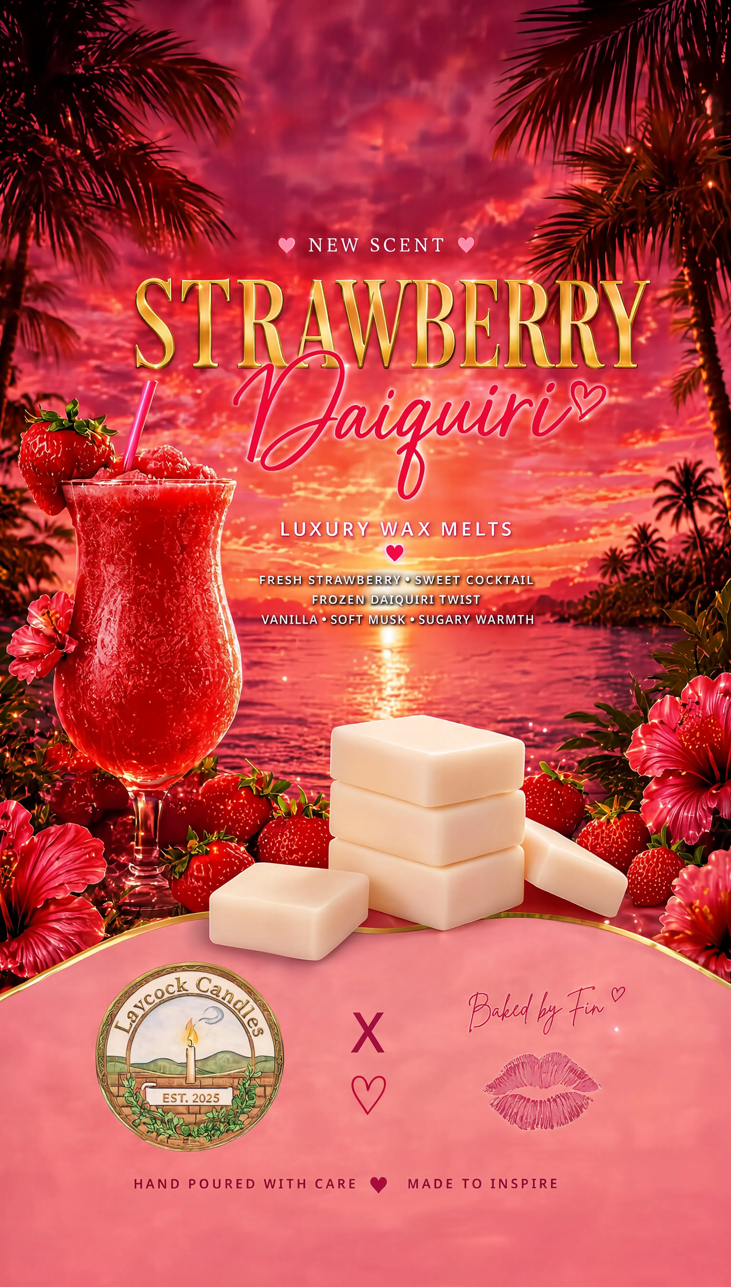 BAKED BY FIN X LAYCOCK CANDLES STRAWBERRY DAIQUIRI