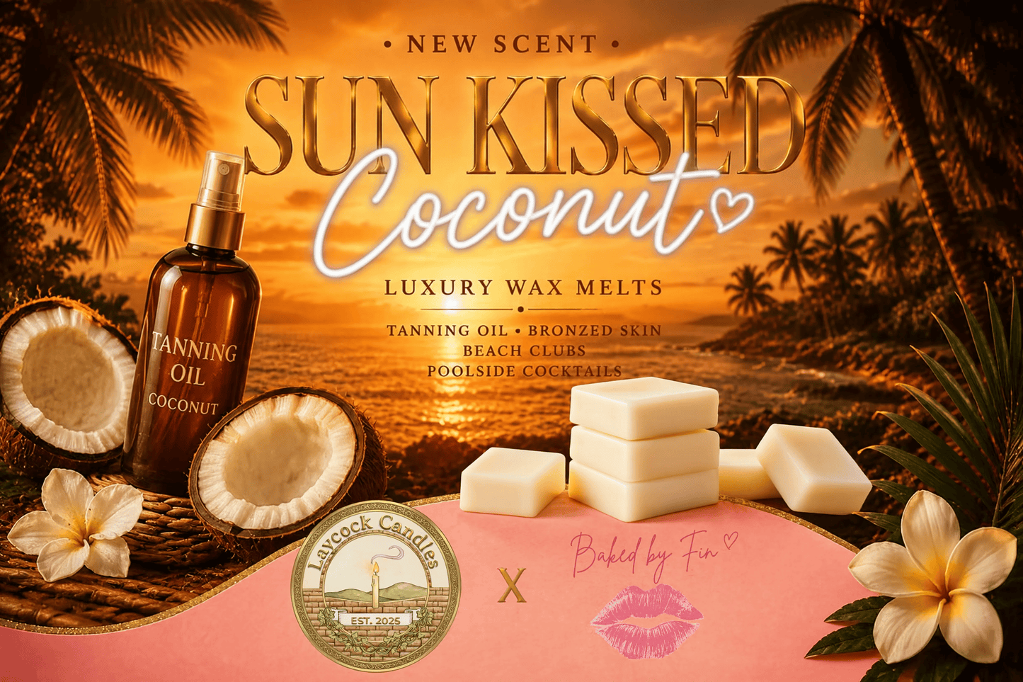 BAKED BY FIN X LAYCOCK CANDLES SUN KISSED COCONUT Luxury wax Melts
